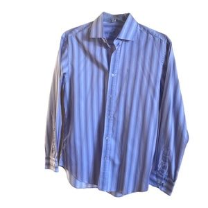 Bugatchi Shaped Fit Purple And White Striped Long Sleeve Button Up Shirt Size XL